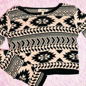 AZTEC TRIBAL PRINT SWEATER LONG SLEEVED CROP TOP